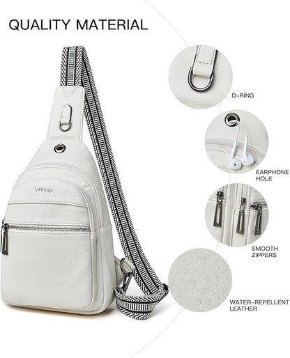 LATMAP Sling Bag For Women Faux Leather Small Casual Daypack Backpack Fanny Pack Crossbody Chest Bags Purse
