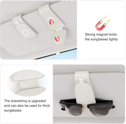 Sotfamily Sunglass Holder for Car Visor, Suede Cloth Magnetic Sunglass Organizer for Car Accessories, 2 Packs, White