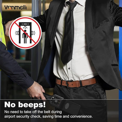 VONMELLI Nickel Free Leather Belt for Men, Non Metal TSA Approved Men’s Belt for Jeans with Hypoallergenic Buckle