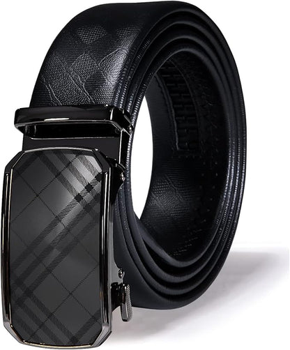 Dubulle Designer Ratchet Belt for Men Leather Fashion Adjustable Automatic Buckle Sliding Removable Dress Casual