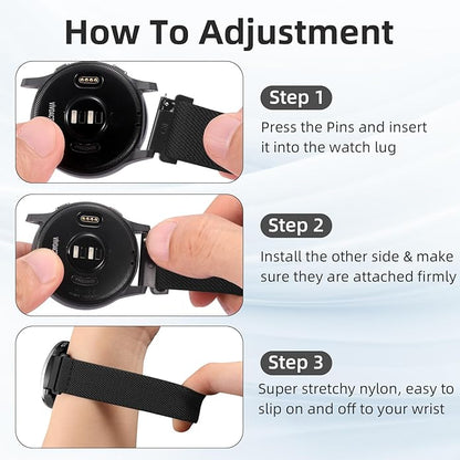 DaQin 3 Pack Nylon Watch Bands Compatible with 16mm 18mm 20mm 22mm Quick Release Watch Band, Adjustable Soft Stretchy Solo Loop Strap Elastic Braided Relacement Wristband for Men Women