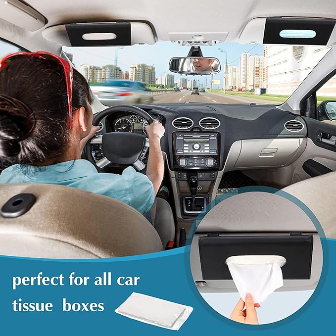 Car Tissue Holder, Sun Visor Napkin Holder, Visor Tissue Holder, Luxury PU Leather Backseat Tissue Case Holder (Car Tissues - 3 Pack (3-Ply 70 Sheets/Pack))