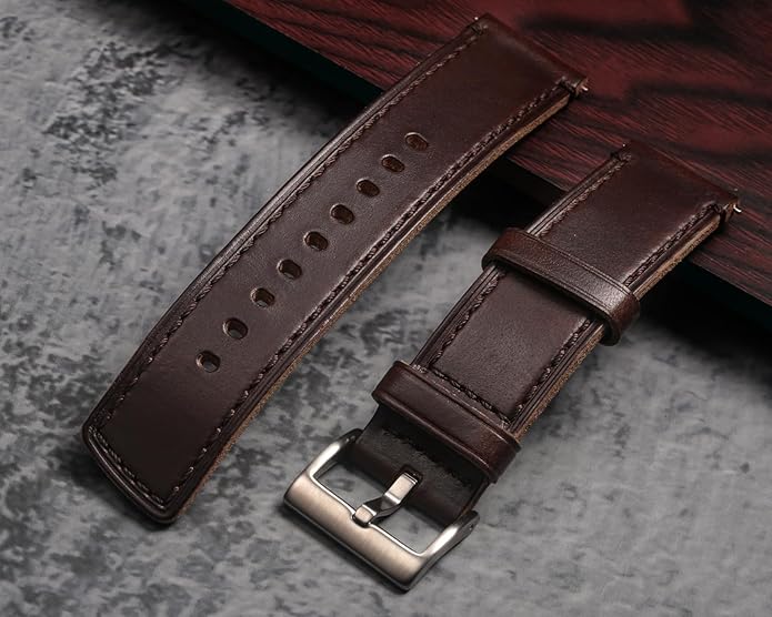 hemsut h Leather Watch Bands for Men, Horween Quick Release Leather Watch Strap Vintage Watch Replacement Wrap of 18mm, 20mm, 22mm