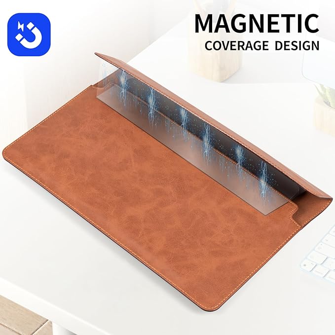 14 Inch Leather Laptop Sleeve for MacBook Pro 14 Inch M5 M4 M3 M2 M1 Pro/Max Case,Premium Protective Case Cover with Magnetic Closure-Vintage Brown