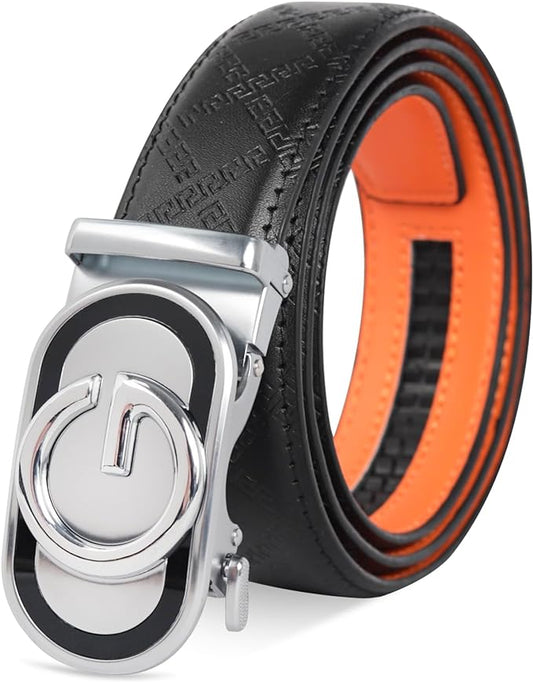 Aurolran Men&Womens Leather Dress Belt Business Automatic Buckle Belt Color-Black Silver Gold