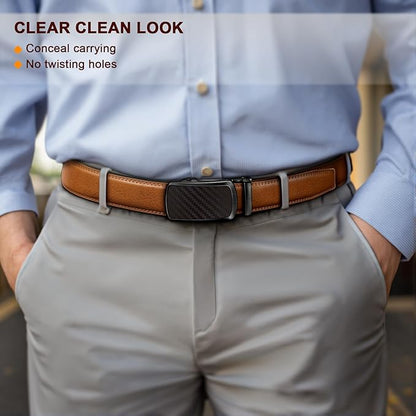 KEMISANT Men Belt Ratchet Click Belt Genuine Leather Adjustable For Men Golf Dress Casual Jeans 1 3/8-Cut For Fit