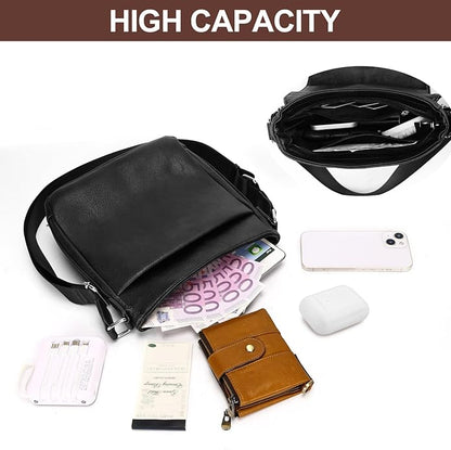 Leathario Men's Crossbody Bag, Vegan Leather, Shoulder Purse Side Sling Satchel, Small Messenger for Travel Work Daily