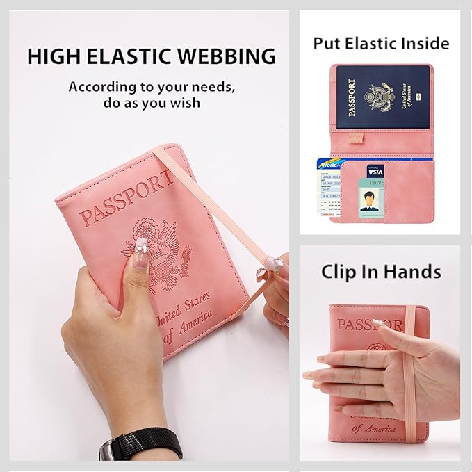 Melsbrinna Premium Leather Passport Holder Covers Case, Waterproof Rfid Blocking Travel Wallet Passport Holder with Pen Holder, Cute Passport Book for Women/Men