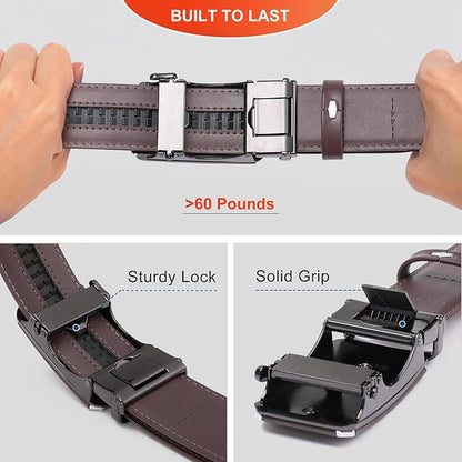 GAEKEAO Ratchet Belts for Men Dress Casual 1 3/12" Adjustable Genuine Leather Slide Buckle Designer Belt with Box Trim to Fit