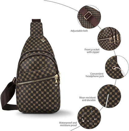 Sling Bag Set, PU Leather Sling Bag, Multi-Zipper Design for Travel, Outdoors, Valentine’s Day Gifts
