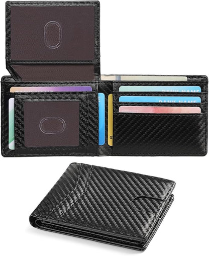 Leather Wallet for Men RFID Blocking Bifold Minimalist Pocket Men Wallet With 2 ID Window