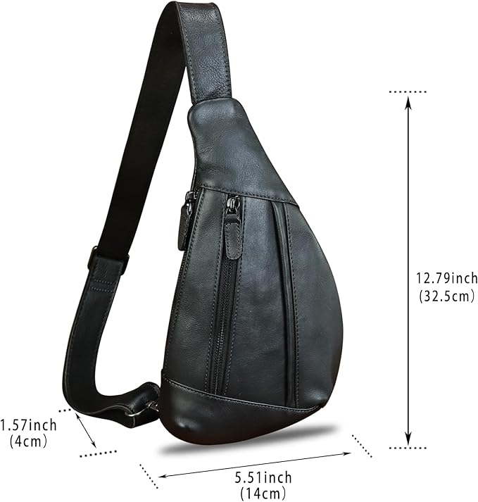 Genuine Leather Sling Bag for Men and Women Vintage Real Leather Crossbody Chest Bags Backpack Purse for Travel Hiking