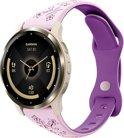 Laband 18mm Floral Engraved Band Compatible With Garmin Venu 3S 41mm/Venu 2S/Vivoactive 4S/Vivomove 3S/Venu 4 41mm/Forerunner 255S/Forerunner 265S,Soft Slim Silicone Cute Embossed Flower Strap for Men