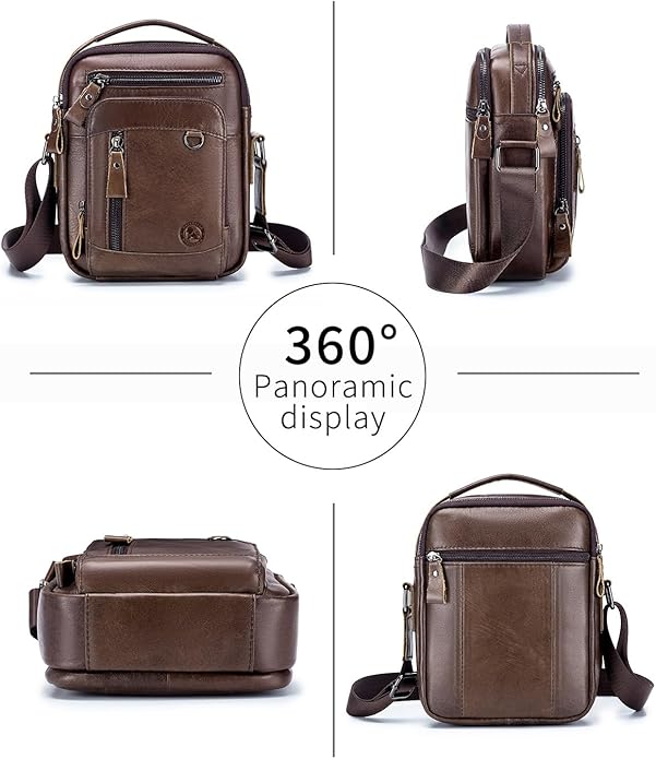 Men's Vinatge Leather Crossbody:Compact with Organized Pockets,Stylish & Functional for Everyday Carry