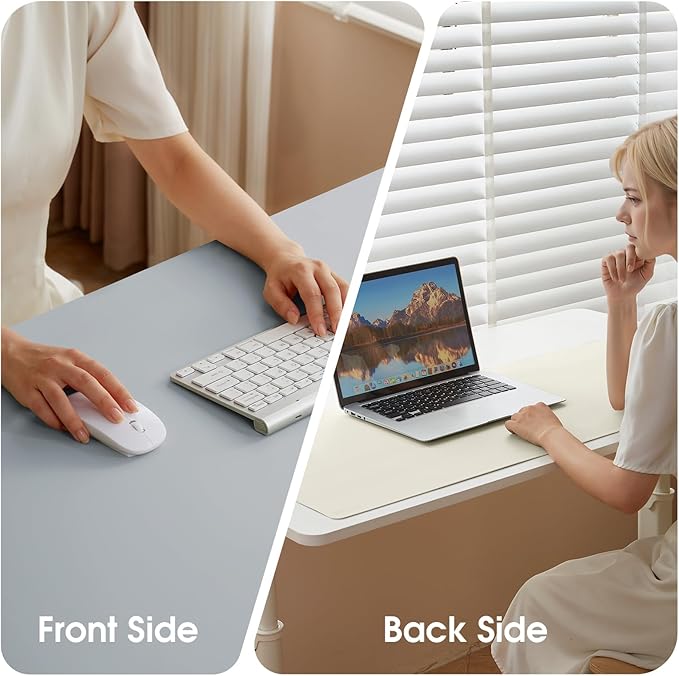 Dual-Sided Leather Desk Pad Protector 31.5×15.7 inch Non-Slip Large Gaming Mouse Pad Waterproof Desk Writing Pad Desk Blotter Laptop and Keyboard Mat for Office and Home(Light Blue)