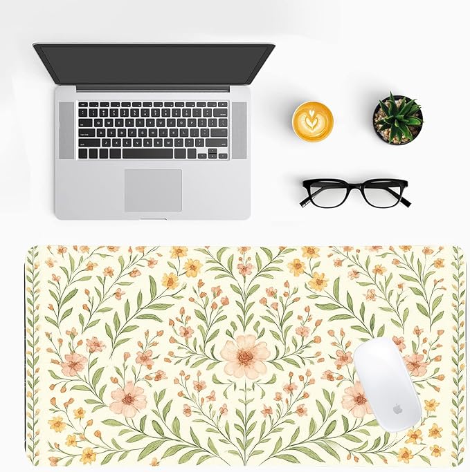 Romantic Floral Bouquet Desk Mat, Elegant PU Leather Desk Pad for Women - Large Non-Slip Office Mat to Elevate Your Gaming & Home Workspace (23.6x11.8 Inch)