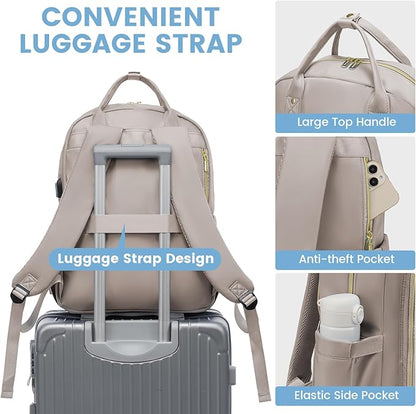 LOVEVOOK Laptop Backpack for Women, Water Resistant Travel Work Backpacks Purse Stylish College Business Teacher Nurse Computer Bag with USB Charging Port, Fits 15.6" Laptop