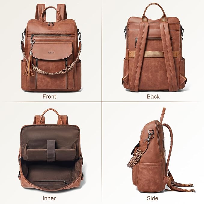 Shrrie Laptop Backpack for Women 15.6 inch,Travel Leather Backpack Purse Nurse Teacher Carry on Backpack Computer Bag,Professional Water-Resistant College Business Work Casual Daypack,Nubuck Brown