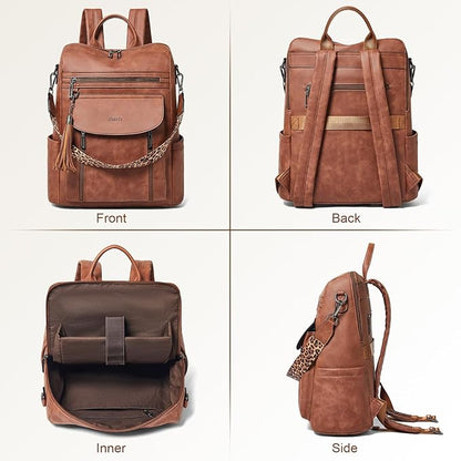 Shrrie Laptop Backpack for Women 15.6 inch,Travel Leather Backpack Purse Nurse Teacher Carry on Backpack Computer Bag,Professional Water-Resistant College Business Work Casual Daypack,Nubuck Brown