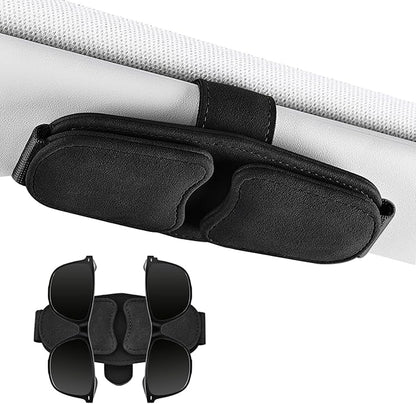Car Sunglasses Holder - Visor Clip Style & Magnetic plush leather construction Doubles as credit card & fuel card box with storage pocket &Holds sunglasses