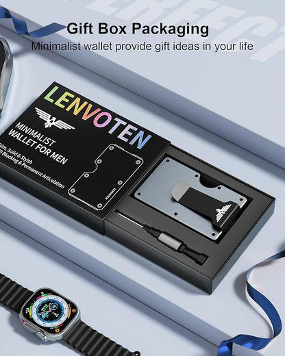 Lenvoten Upgraded Hinged Minimalist Wallet for Men | Slim Metal RFID Blocking Wallet | Credit Card Holder & Money Clip Holds 20 Cards | Premium Scratch-Resistant Finish | Ideal Gift for Men