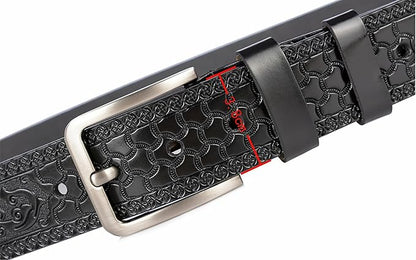 INOGIH Mens Western Floral Engraved Embossed Tooled Genuine Leather Belt - Square Buckle Casual Belt For Daily Decoration