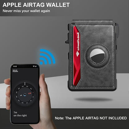 KIKVES Airtag Wallet for Men, Mens Smart Wallet for Air Tag RFID Blocking, Minimalist Bifold Pop Up Aluminum Credit Card Case Holder 12+ Cards with ID Window, Gift for Men, No Airtag Included, Gray