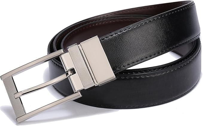 Belts for Men Reversible Leather 1.25” Waist Strap Fashion Dress Buckle Beltox