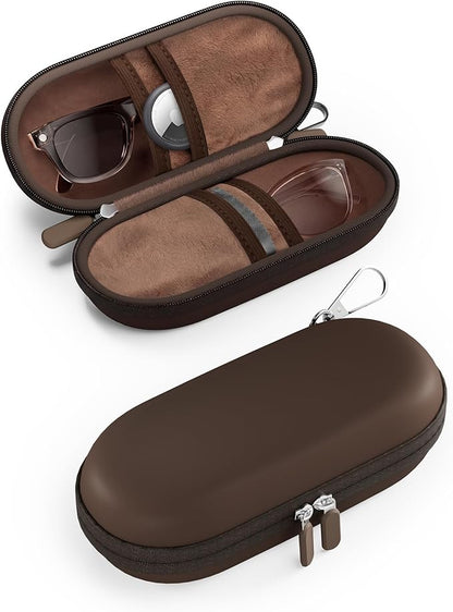 ProCase Double Sunglasses Case, Hard EVA Shell Shockproof Dual Eyeglass Case for Men Women with Metal Hook and Velvet Lining, Travel Zipper Glasses Holder Organizer for Couple Gifts -Chocolate