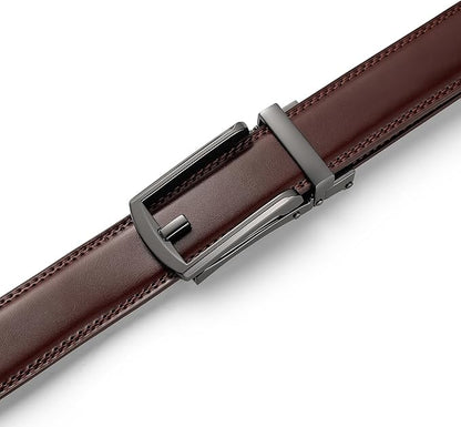 Founders & C Mens Ratchet Belt Leather Click 1 1/4" with Slide Buckle, Casual Dress Belt Adjustable