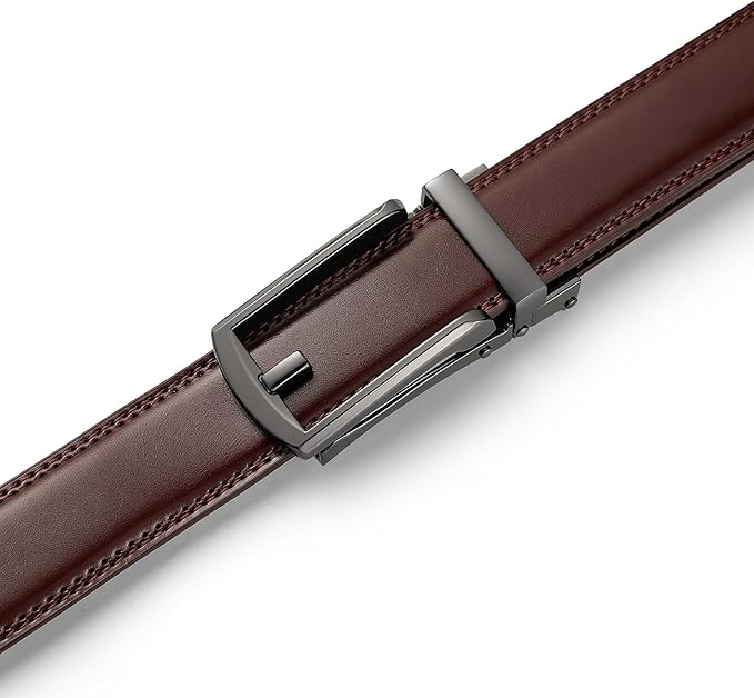Founders & C Mens Ratchet Belt Leather Click 1 1/4" with Slide Buckle, Casual Dress Belt Adjustable