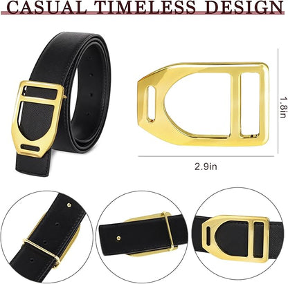 Aurolran Men&Womens Leather Dress Belt Business Automatic Buckle Belt Color-Black Silver Gold