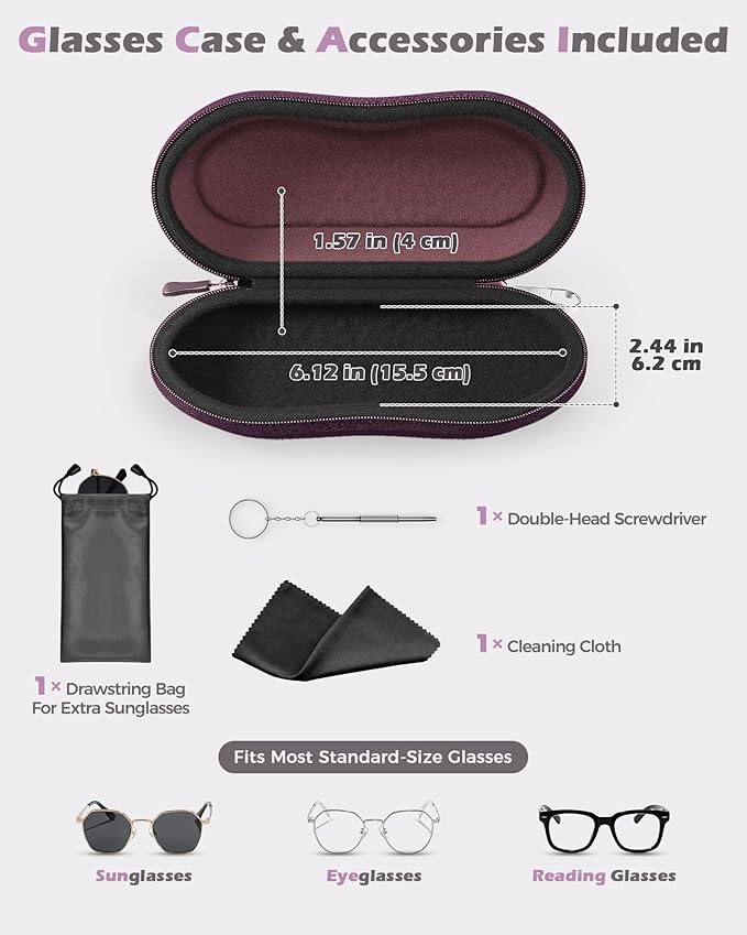 ProCase Sunglasses Case, Hard EVA Shell Shockproof Eyeglass Case for Men Women with Metal Hanging Hook and Velvet Lining, Travel Zipper Sport Glasses Holder Organizer for Gifts- Plum