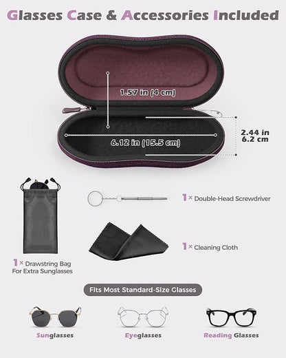 ProCase Sunglasses Case, Hard EVA Shell Shockproof Eyeglass Case for Men Women with Metal Hanging Hook and Velvet Lining, Travel Zipper Sport Glasses Holder Organizer for Gifts- Plum