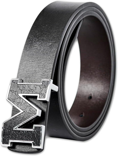 Aurolran Men&Womens Leather Dress Belt Business Automatic Buckle Belt Color-Black Silver Gold
