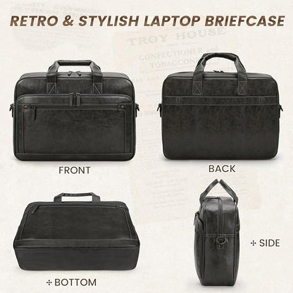 RAINSMORE Mens Laptop Bag 16 Inch Leather Briefcase Vintage Messenger Bag for Men Large Crossbody Shoulder Office Computer Bag Retro College Satchel for Work, Business,Travel, Grey