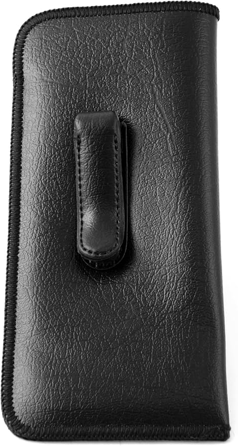 Calabria Soft Slip-In Glasses Case with Pocket Metal Clip Black for Men/Women Synthetic Leather Felt Lining 6.5"x3"