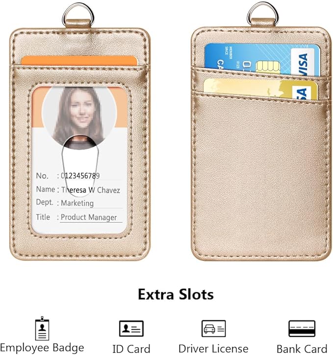 Leather Badge Holder and Adjustable Retractable Lanyards, Quick Release Buckle and Safety Breakaway Lanyards with Swivel Metal Clasp for Offices, Staff, Students, Employees