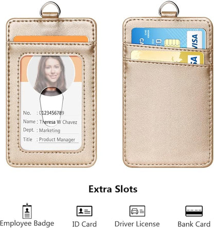 Leather Badge Holder and Adjustable Retractable Lanyards, Quick Release Buckle and Safety Breakaway Lanyards with Swivel Metal Clasp for Offices, Staff, Students, Employees
