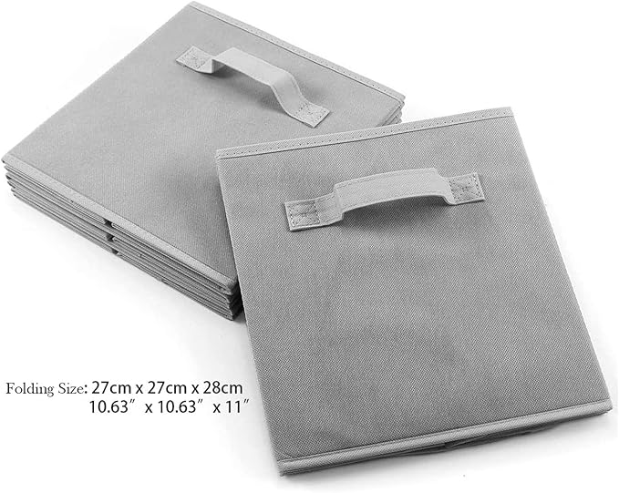 Basics Fabric Clothing Storage Bins - 10.6" x 10.6" x 11" - Collapsible Storage Cubes Organizer with Handles, Linen Foldable Storage Baskets Cloth Box Containers, Closet Organizers 6PC Grey