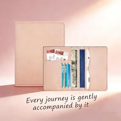 Handmade Travel Wallet for Men & Women - Dual Passport Holder, Ultra-Slim Leather Document Organizer (Black/Pink) (Pink)