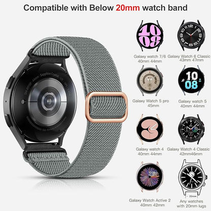 Lerobo Elastic Bands Compatible with Samsung Galaxy Watch 8 7 6 5 4 40mm 44mm/Galaxy Watch 8 Classic 6 4 Classic 43mm 47mm 42mm 46mm/5 Pro Band 45mm/Active 2,3 Pack 20mm Adjustable Nylon Sport Band