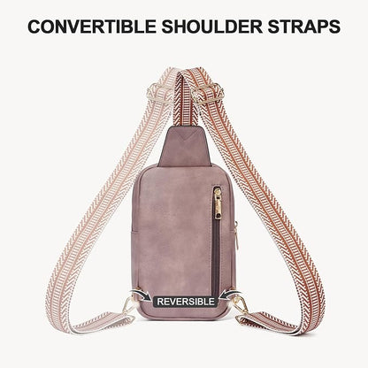 BOSTANTEN Sling Bag Quilted Crossbody Bags for Women Cross Body Purse Leather Fanny Pack with Adjustable Guitar Strap