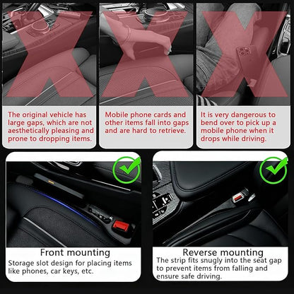 Car Seat Gap Filler Organizer of 2 - No Drop Seat Guard, Universal Car Seat Gap Filler, Durable Non-Slip Material, Easy 10-Second Install for Cars, Trucks & SUV (Brown)