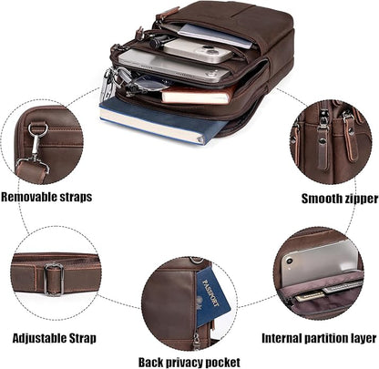 Leather Messenger Bag for Men, Small Leather Sling Shoulder Bag Messenger Pack for Men, Man Purse
