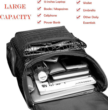 boshiho Real Leather Laptop Backpack Fashion Travel Bag Daypack for Men, Crocodile Pattern (L)