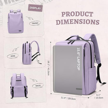 GOLF SUPAGS Imitation Leather Backpack for Women Men Multi-Functional Water-Resistant Casual Daypack for Work, Travel & College Fits 15.6 Inch Laptop (Purple)