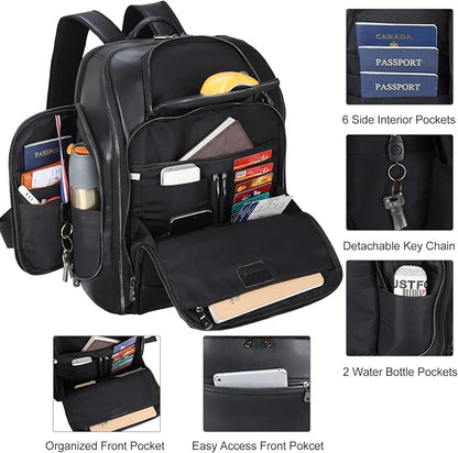 TIDING Genuine Leather Backpack for Men, 17.3 Inch Laptop Bag TSA Friendly Travel Rucksack Hiking Camping Daypack
