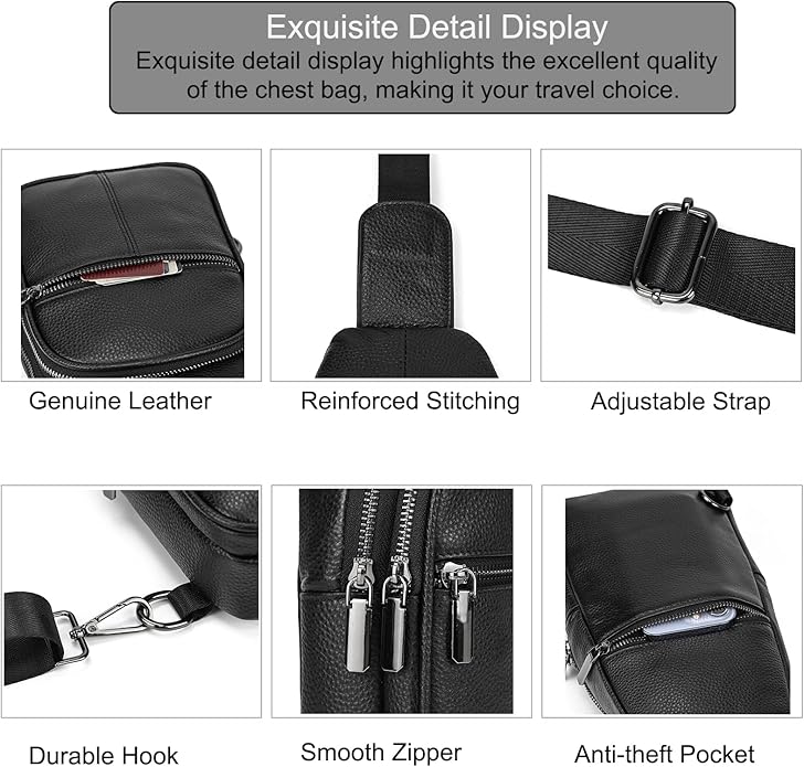 LUUFAN Men's Genuine Leather Sling Bag Chest Shoulder Backpack Crossbody Bag for Casual Sports Hiking Running Travel