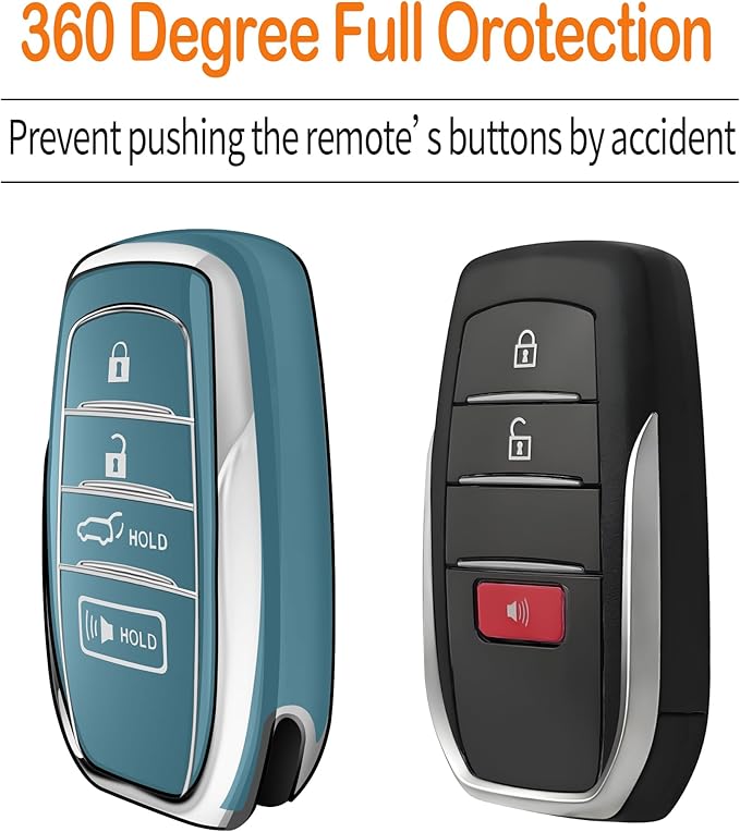 Sindeda for Toyota Key Fob Cover with Metal Keychain & Leather Strap for 2025-2026 Camry 4 Runner 2019-2026 Venza, Land Cruiser,2023-2026 Tacoma Grand Highlander,Corolla,bZ4X,4-5 Buttons(Storm Blue)
